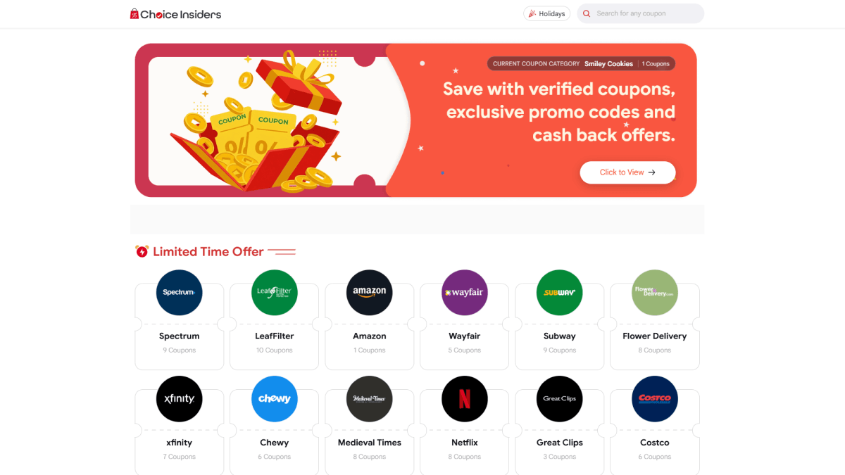 ChoiceInsiders coupon product homepage screenshot