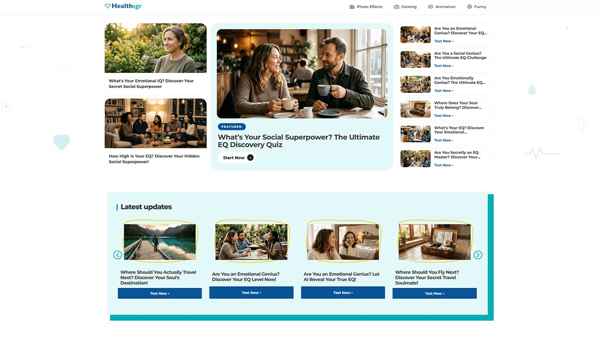 Healthsgr wellness quiz product homepage screenshot