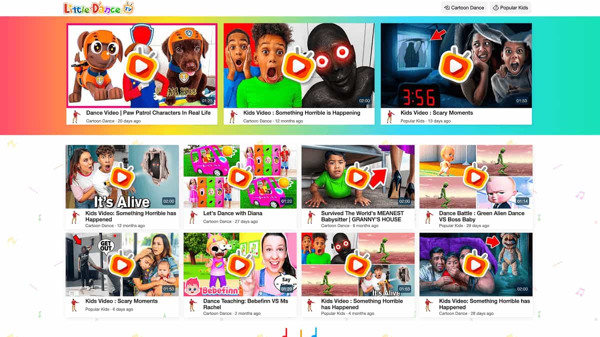 Little Dance kids video product homepage screenshot
